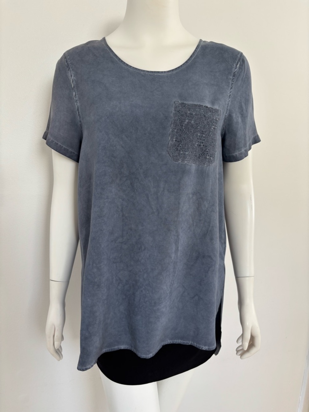 Spense 100% Viscose Washed Slate Gray Short Sleeve Pocket Tee